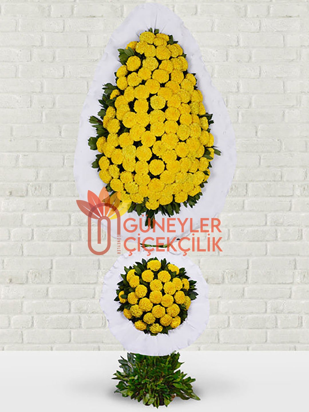 Canlı Sarı Cinyalı Çiftli Çelenk
